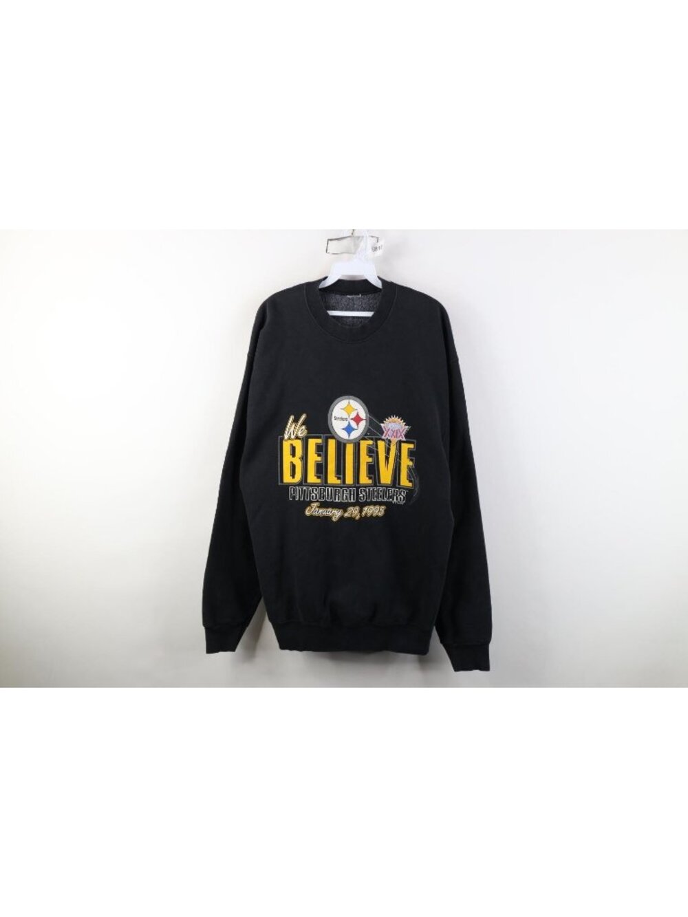 Vintage 90s Mens XL Faded We Believe Pittsburgh Steelers Football Sweatshirt